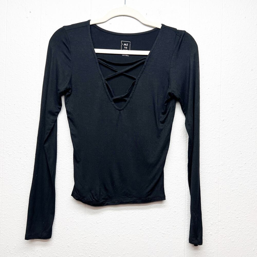 Me To We Cross Over Chest Black Top Womens Small Dainty Witchy Whimsigoth Boho